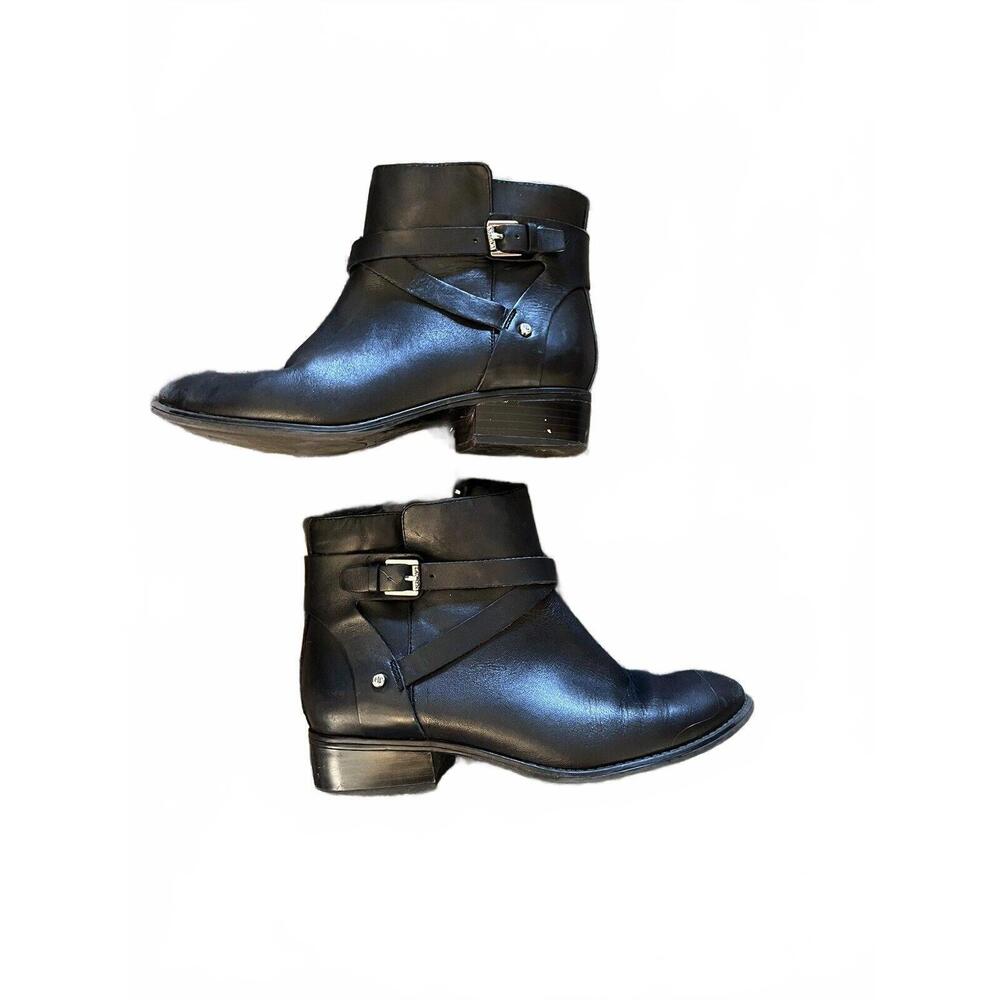 Lauren Ralph Black Leather Buckle Strap Side Zip Stylish Versatile Ankle Boots 6